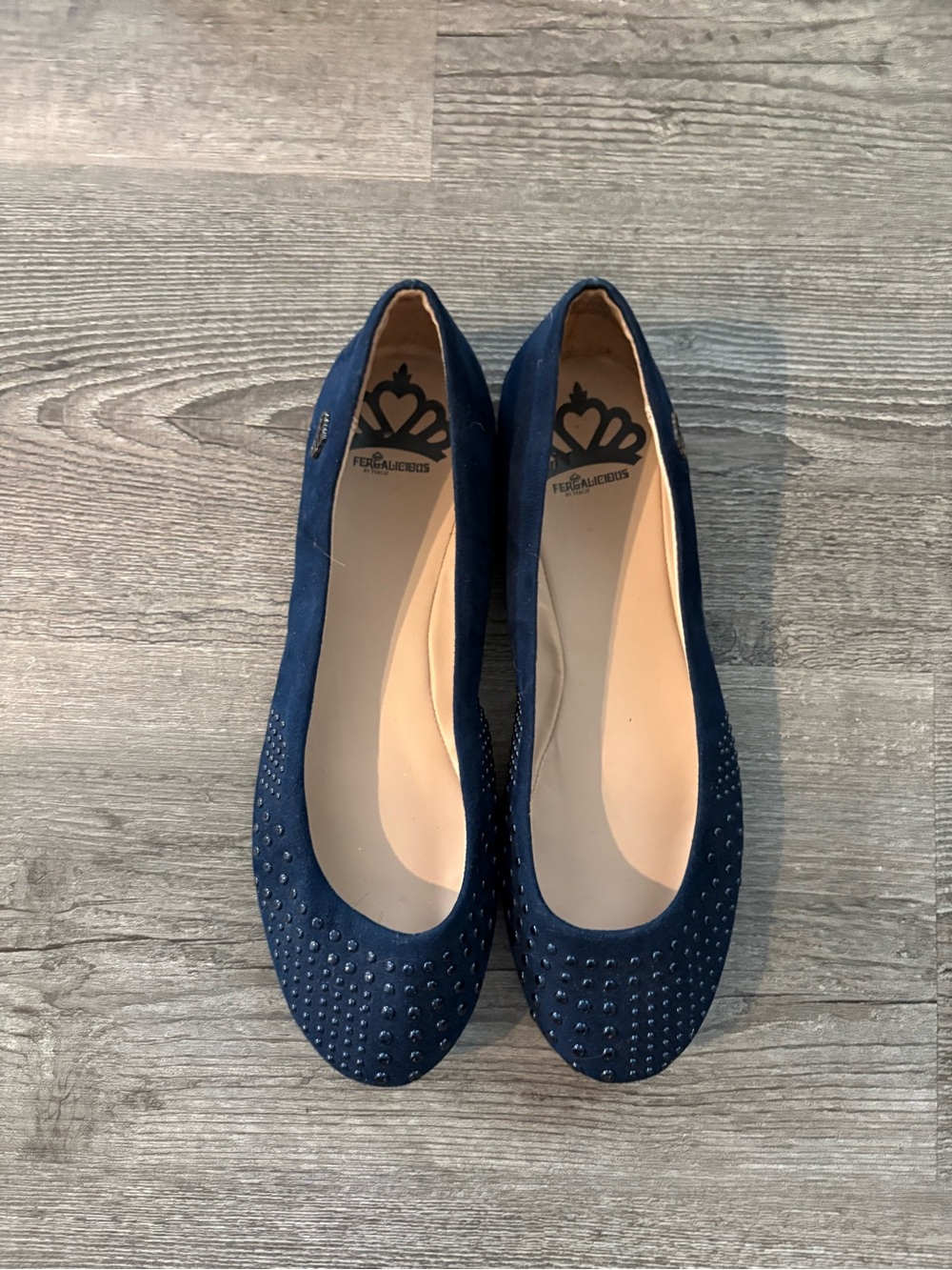 Fergalicious Navy Studded Flats. Women size 8